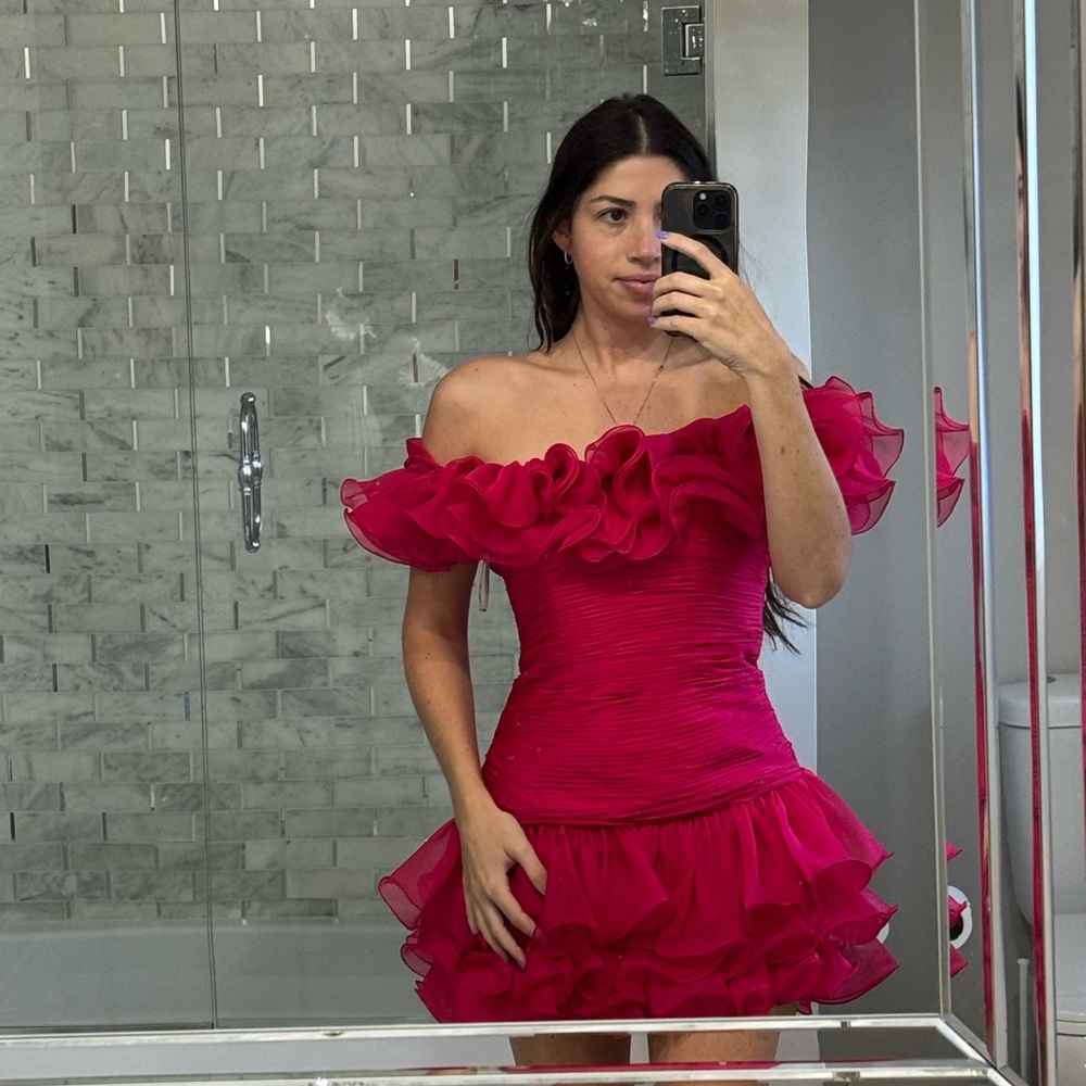 Sherri Hill Vibrant Pink Ruffle Mini Dress